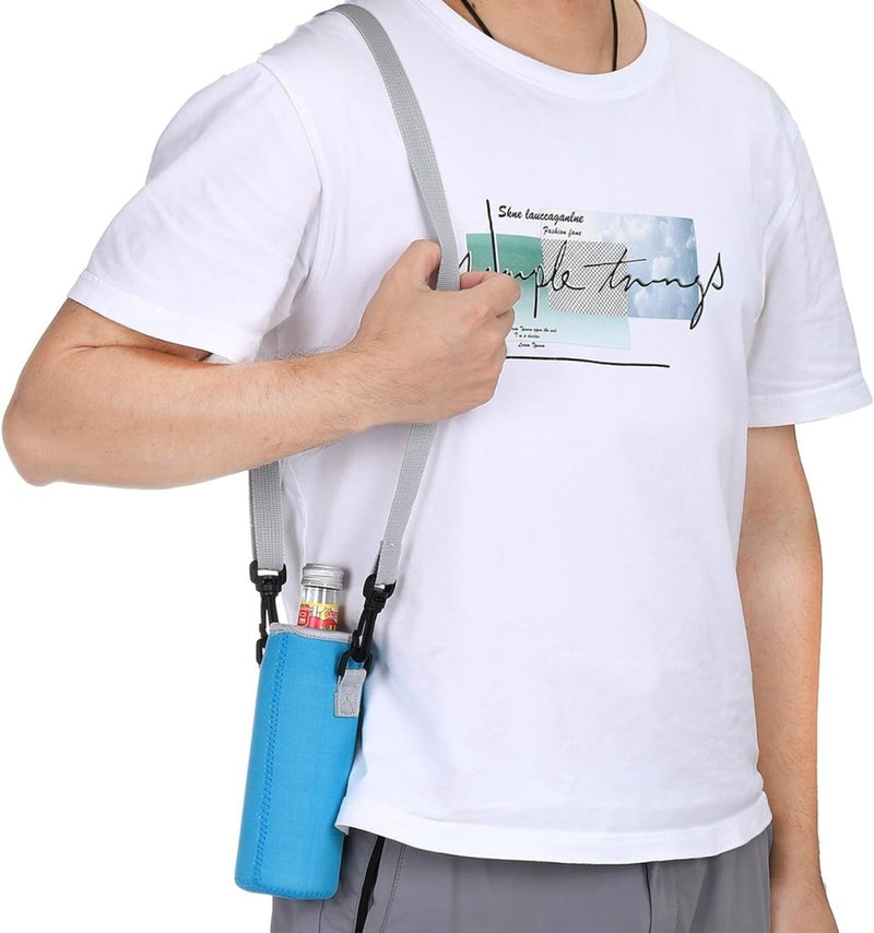 Laad afbeelding in Galerijviewer, Neopreen waterfles sling bag 66x185 mm - Geïsoleerde flessenhouder met verstelbare schouderriem - Waterfles draagtas kamperen &amp; wandelen - happygetfit.com
