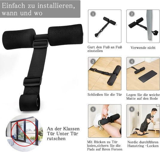 Nordic curl trainingsriem met deuranker zwart - happygetfit.com