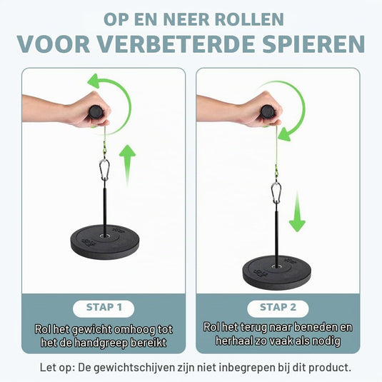 Onderarmtrainer met polsroller van staal en antislip handgreep voor krachttraining – polstrainer – gripversterker - happygetfit.com