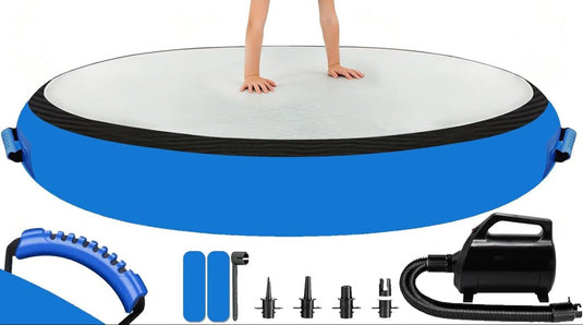 Opblaasbaar gymnastiekblok 100 x 100 x 20 cm – airblock turnmat met elektrische pomp voor turnen, fitness en yoga - happygetfit.com