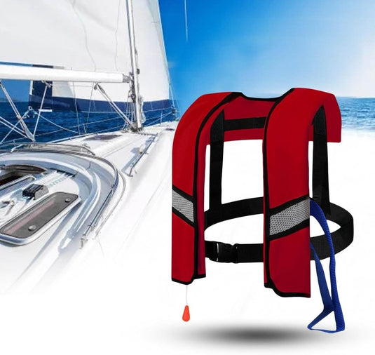 Opblaasbaar reddingsvest met trekkoord reflectoren en fluitje – zwemvest – veiligheidsvest - happygetfit.com