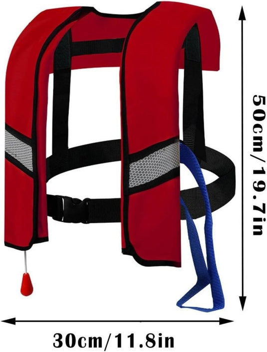 Opblaasbaar reddingsvest met trekkoord reflectoren en fluitje – zwemvest – veiligheidsvest - happygetfit.com