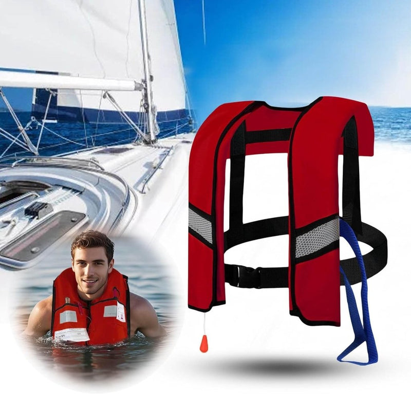 Laad afbeelding in Galerijviewer, Opblaasbaar reddingsvest met trekkoord reflectoren en fluitje – zwemvest – veiligheidsvest - happygetfit.com
