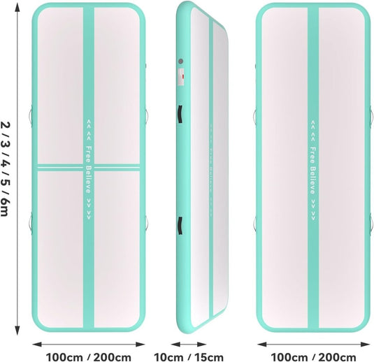 Opblaasbare turnmat 2-6 m – 10/15 cm dik – gymnastiekmat met 600W elektrische pomp – voor fitness, yoga en thuis - happygetfit.com