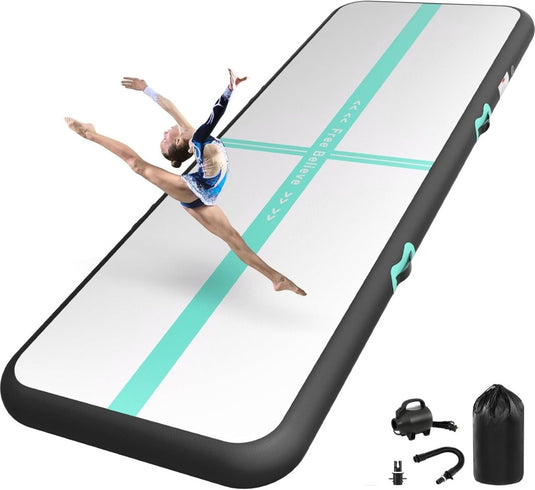 Opblaasbare turnmat 2-6 m – 10/15 cm dik – gymnastiekmat met 600W elektrische pomp – voor fitness, yoga en thuis - happygetfit.com