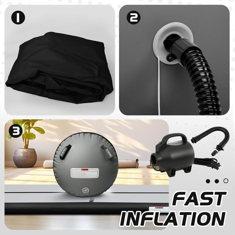 Laden Sie das Bild in Galerie -Viewer, Opblaasbare turnmat 3 m met air roller – 10 cm dik – gymnastiekmat met elektrische pomp voor tumbling en cheerleading - happygetfit.com
