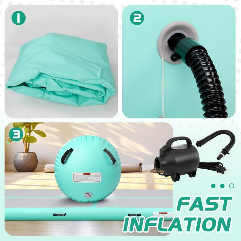 Laden Sie das Bild in Galerie -Viewer, Opblaasbare turnmat 3 m met air roller – 10 cm dik – gymnastiekmat met elektrische pomp voor tumbling en cheerleading - happygetfit.com
