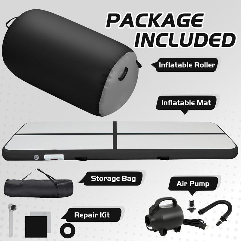 Laden Sie das Bild in Galerie -Viewer, Opblaasbare turnmat 3 m met air roller – 10 cm dik – gymnastiekmat met elektrische pomp voor tumbling en cheerleading - happygetfit.com
