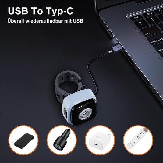Oplaadbaar fietsvoorlicht USB-C IPX5 waterbestendig met 3 lichtstanden – fietslamp – fietsverlichting - happygetfit.com