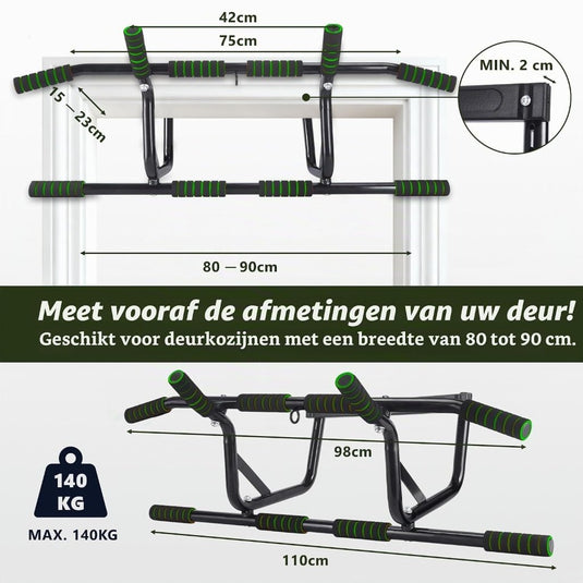 Optrekstang voor deurkozijn zonder boren tot 200 kg met antislip handgrepen – pull-up bar – krachttraining - happygetfit.com