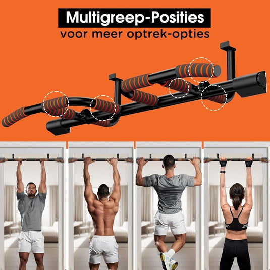 Optrekstang voor deurkozijn zonder boren tot 200 kg met meerdere grepen – pull-up bar – calisthenics - happygetfit.com