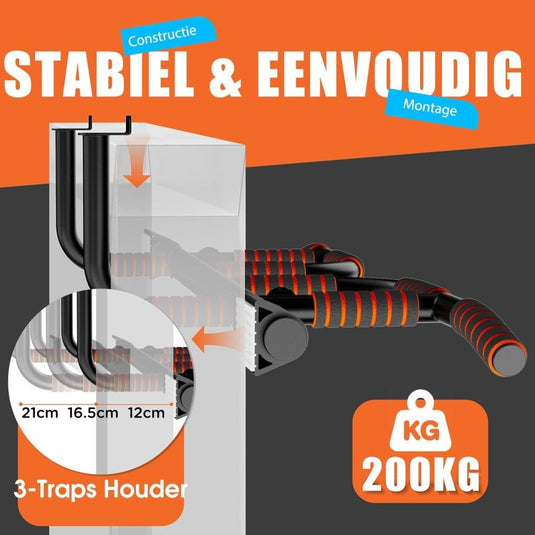 Optrekstang voor deurkozijn zonder boren tot 200 kg met meerdere grepen – pull-up bar – calisthenics - happygetfit.com