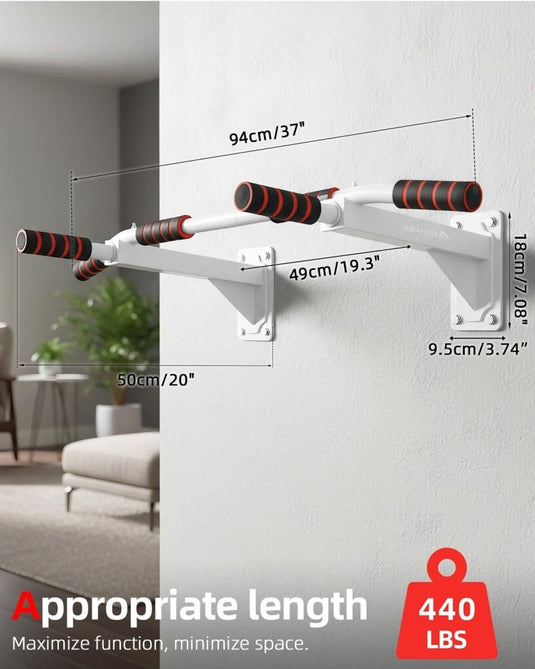 Optrekstang voor wandmontage met meerdere gripposities tot 200 kg wit – pull-up bar – krachttraining - happygetfit.com