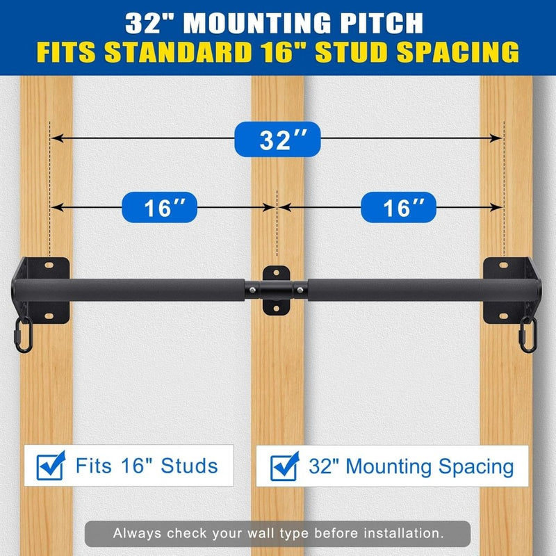 Laad afbeelding in Galerijviewer, Optrekstang wandmontage 81 cm met gevoerde handgrepen tot 200 kg – pull-up bar – fitness stang - happygetfit.com
