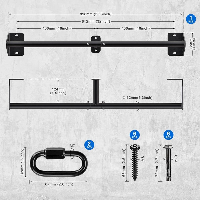 Laad afbeelding in Galerijviewer, Optrekstang wandmontage 81 cm met gevoerde handgrepen tot 200 kg – pull-up bar – fitness stang - happygetfit.com
