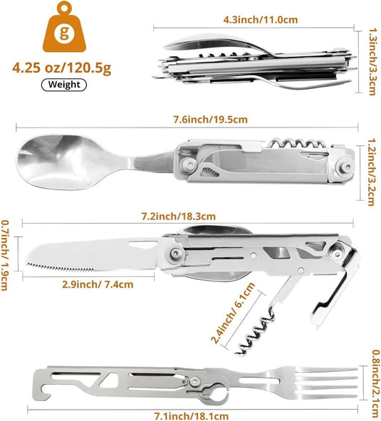 Opvouwbaar campingbestek 5-in-1 roestvrij staal - happygetfit.com