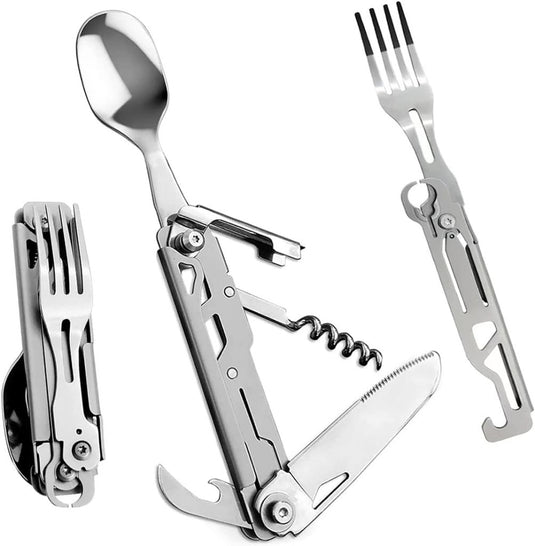 Opvouwbaar campingbestek 5-in-1 roestvrij staal - happygetfit.com