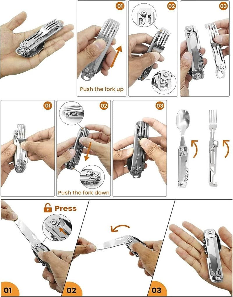 Load image into Gallery viewer, Opvouwbaar campingbestek 5-in-1 roestvrij staal - happygetfit.com
