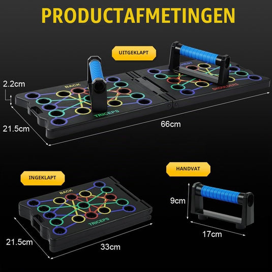 Opvouwbaar push-up board 24-in-1 met verstelbare handgrepen en antislip voetjes voor borst armen en schouders – opdruksteunen – krachttraining - happygetfit.com