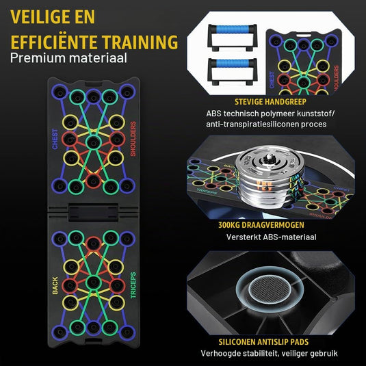 Opvouwbaar push-up board 24-in-1 met verstelbare handgrepen en antislip voetjes voor borst armen en schouders – opdruksteunen – krachttraining - happygetfit.com