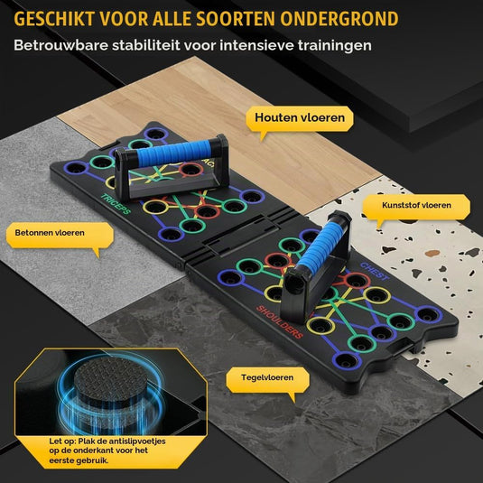 Opvouwbaar push-up board 24-in-1 met verstelbare handgrepen en antislip voetjes voor borst armen en schouders – opdruksteunen – krachttraining - happygetfit.com