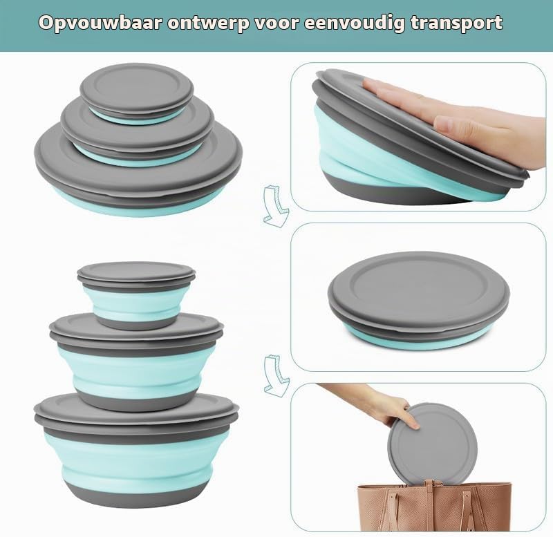 Bild im Galerie-Viewer laden, Opvouwbare campingkommen 3 stuks met deksels van flexibel PP en TPR in 360 600 en 900 ml voor wandelen en picknicken – vouwkommen – reisservies - happygetfit.com
