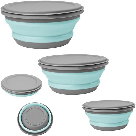 Opvouwbare campingkommen 3 stuks met deksels van flexibel PP en TPR in 360 600 en 900 ml voor wandelen en picknicken – vouwkommen – reisservies - happygetfit.com
