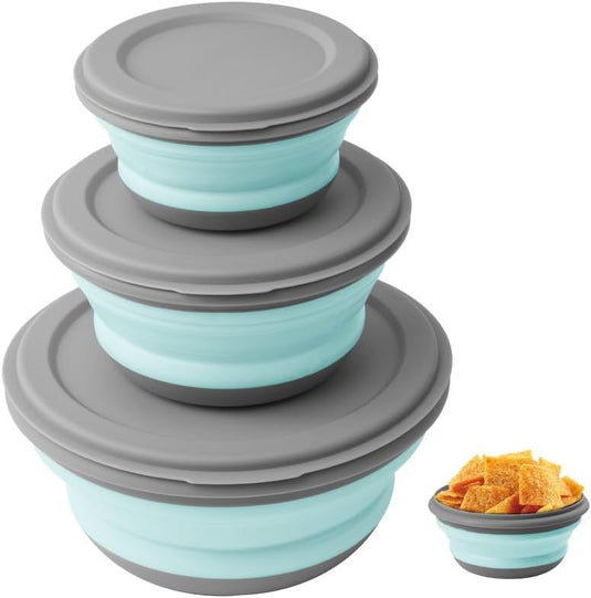 Opvouwbare campingkommen 3 stuks met deksels van flexibel PP en TPR in 360 600 en 900 ml voor wandelen en picknicken – vouwkommen – reisservies - happygetfit.com