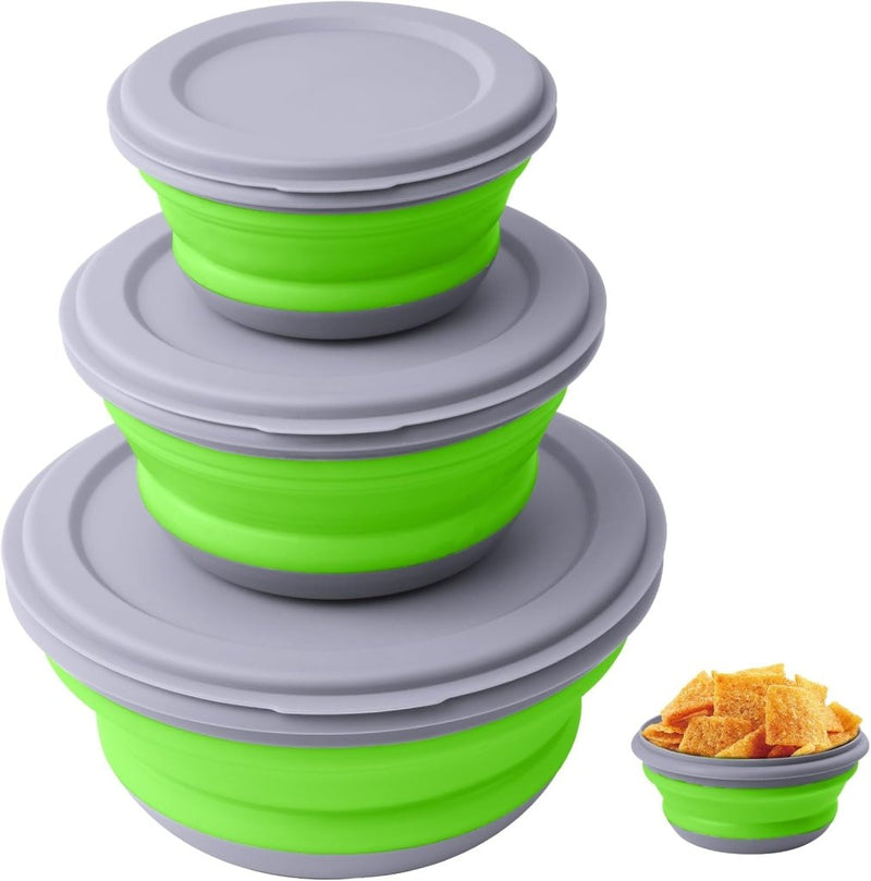 Load image in Gallery Viewer, Opvouwbare campingkommen 3 stuks met deksels van stevig PP en TPR in 360 600 en 900 ml voor kamperen en reizen – kampeerservies – voedselbakjes - happygetfit.com

