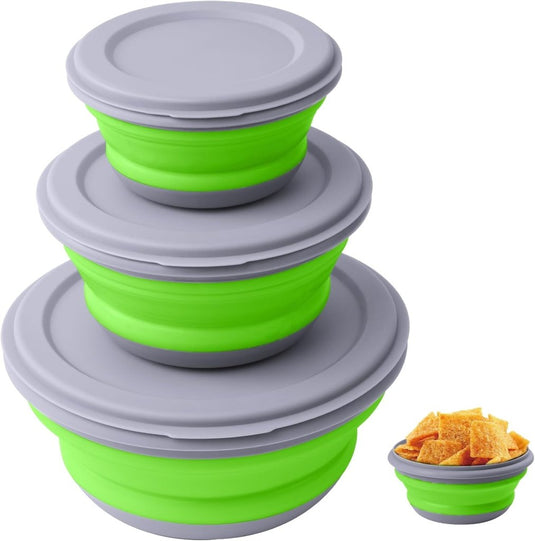 Opvouwbare campingkommen 3 stuks met deksels van stevig PP en TPR in 360 600 en 900 ml voor kamperen en reizen – kampeerservies – voedselbakjes - happygetfit.com