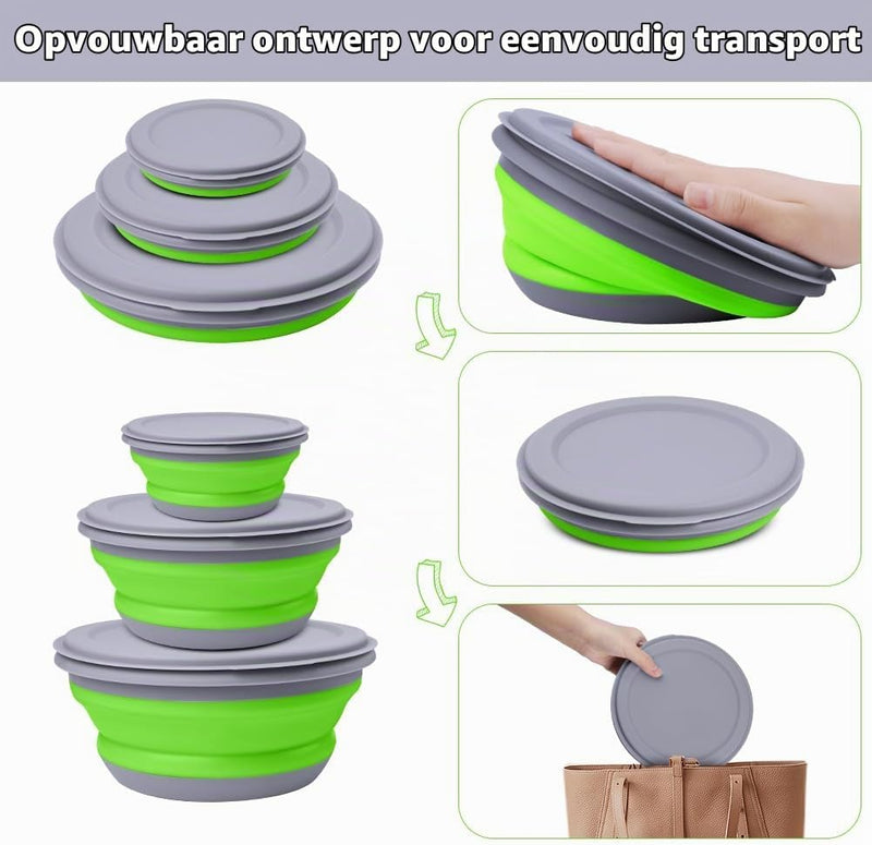 Load image in Gallery Viewer, Opvouwbare campingkommen 3 stuks met deksels van stevig PP en TPR in 360 600 en 900 ml voor kamperen en reizen – kampeerservies – voedselbakjes - happygetfit.com
