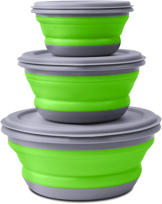 Opvouwbare campingkommen 3 stuks met deksels van stevig PP en TPR in 360 600 en 900 ml voor kamperen en reizen – kampeerservies – voedselbakjes - happygetfit.com