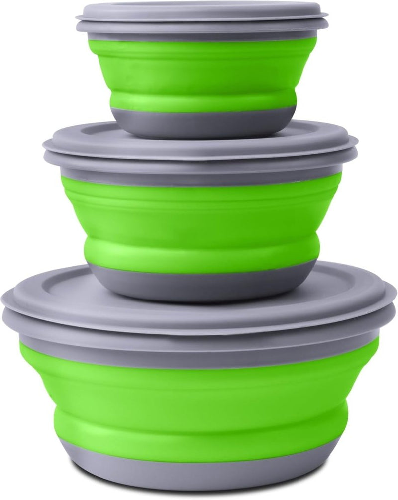 Load image in Gallery Viewer, Opvouwbare campingkommen 3 stuks met deksels van stevig PP en TPR in 360 600 en 900 ml voor kamperen en reizen – kampeerservies – voedselbakjes - happygetfit.com
