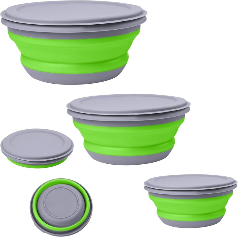 Load image in Gallery Viewer, Opvouwbare campingkommen 3 stuks met deksels van stevig PP en TPR in 360 600 en 900 ml voor kamperen en reizen – kampeerservies – voedselbakjes - happygetfit.com
