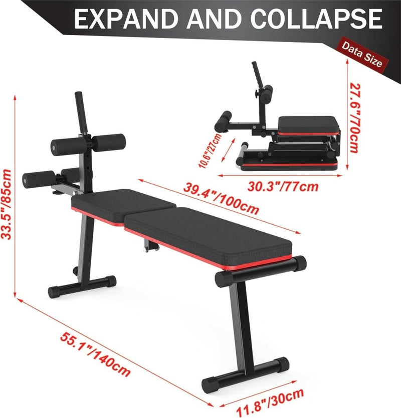 Laad afbeelding in Galerijviewer, Opvouwbare fitnessbank verstelbaar vlak en decline tot 300 kg – halterbank – trainingsbank - happygetfit.com
