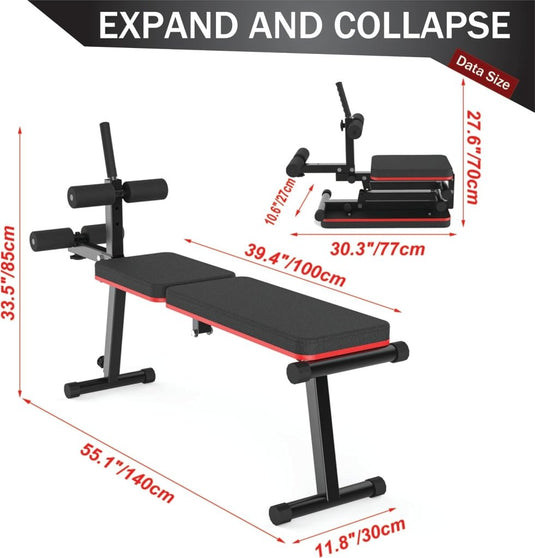 Opvouwbare fitnessbank verstelbaar vlak en decline tot 300 kg – halterbank – trainingsbank - happygetfit.com