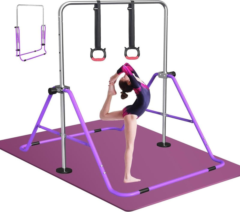 Chargez l'image dans la visionneuse de la galerie, Opvouwbare gymnastiekstang voor kinderen met verstelbare hoogte en mat – turnrek – trainingsstang - happygetfit.com
