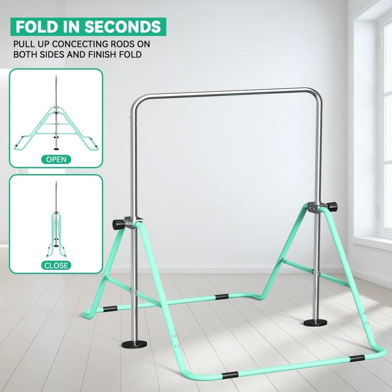 Chargez l'image dans la visionneuse de la galerie, Opvouwbare gymnastiekstang voor kinderen met verstelbare hoogte en mat – turnrek – trainingsstang - happygetfit.com
