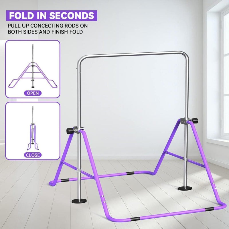 Chargez l'image dans la visionneuse de la galerie, Opvouwbare gymnastiekstang voor kinderen met verstelbare hoogte en mat – turnrek – trainingsstang - happygetfit.com
