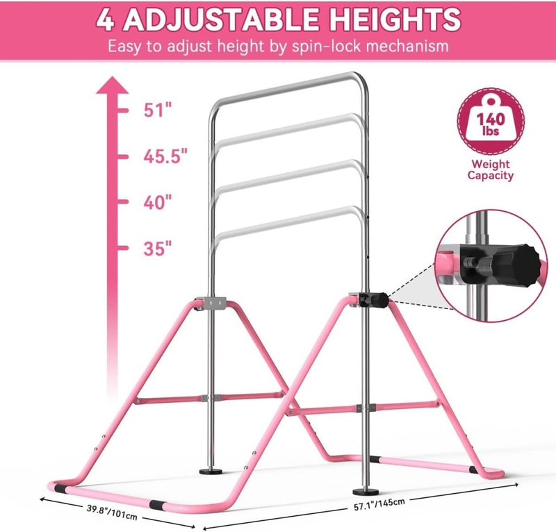 Chargez l'image dans la visionneuse de la galerie, Opvouwbare gymnastiekstang voor kinderen met verstelbare hoogte en mat – turnrek – trainingsstang - happygetfit.com
