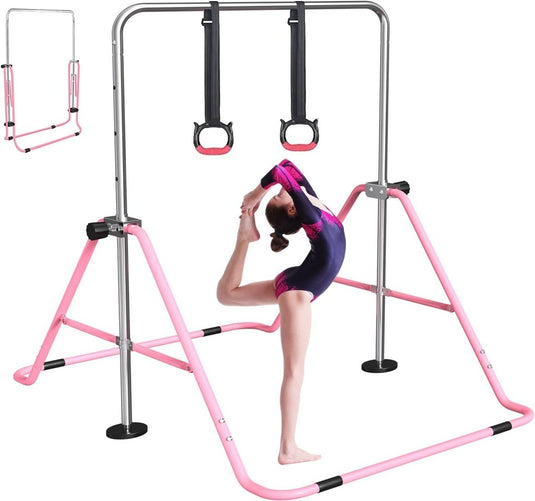 Opvouwbare gymnastiekstang voor kinderen met verstelbare hoogte en mat – turnrek – trainingsstang - happygetfit.com