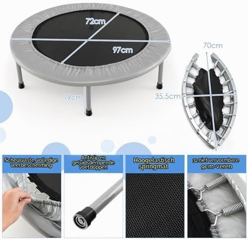 Laad afbeelding in Galerijviewer, Opvouwbare mini trampoline 97 cm met 32 veren tot 150 kg – fitnesstrampoline – rebounder - happygetfit.com
