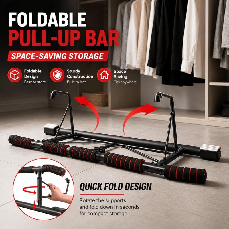 Laad afbeelding in Galerijviewer, Opvouwbare optrekstang voor deurkozijn 69-92 cm zonder boren – pull-up bar – krachttraining - happygetfit.com

