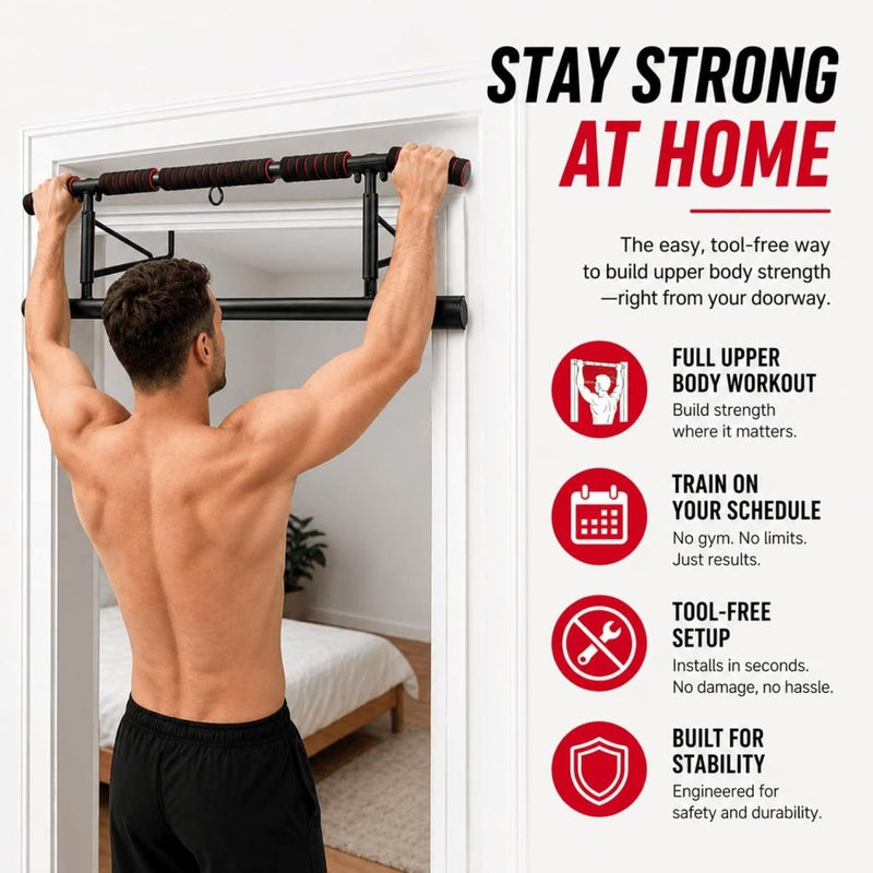 Laad afbeelding in Galerijviewer, Opvouwbare optrekstang voor deurkozijn 69-92 cm zonder boren – pull-up bar – krachttraining - happygetfit.com
