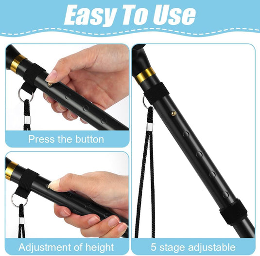 Opvouwbare wandelstok van aluminium met 5 verstelbare hoogtes van 85 tot 95 cm – wandelhulp – loophulpmiddel - happygetfit.com