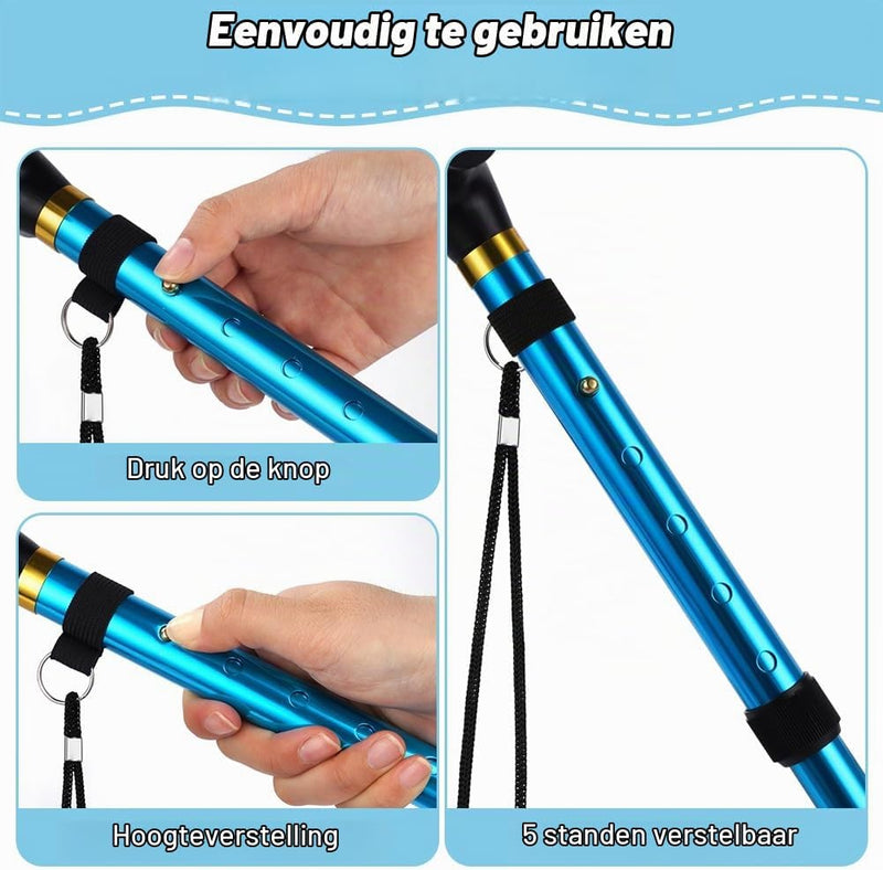 Laad afbeelding in Galerijviewer, Opvouwbare wandelstok van aluminium met 5 verstelbare hoogtes van 85 tot 95 cm – wandelhulp – loophulpmiddel - happygetfit.com

