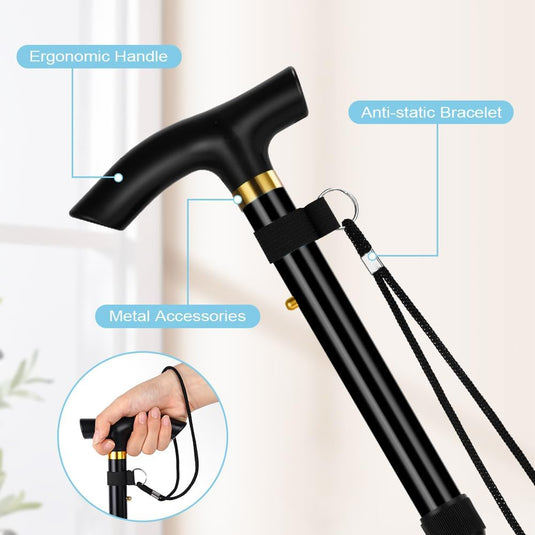 Opvouwbare wandelstok van aluminium met 5 verstelbare hoogtes van 85 tot 95 cm – wandelhulp – loophulpmiddel - happygetfit.com