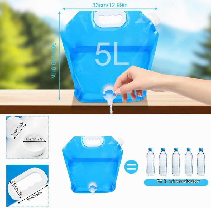 Laad afbeelding in Galerijviewer, Opvouwbare waterjerrycan 10 liter van BPA-vrij kunststof met kraantje en draaghandgreep voor kamperen en reizen – waterreservoir – campingwatertank - happygetfit.com
