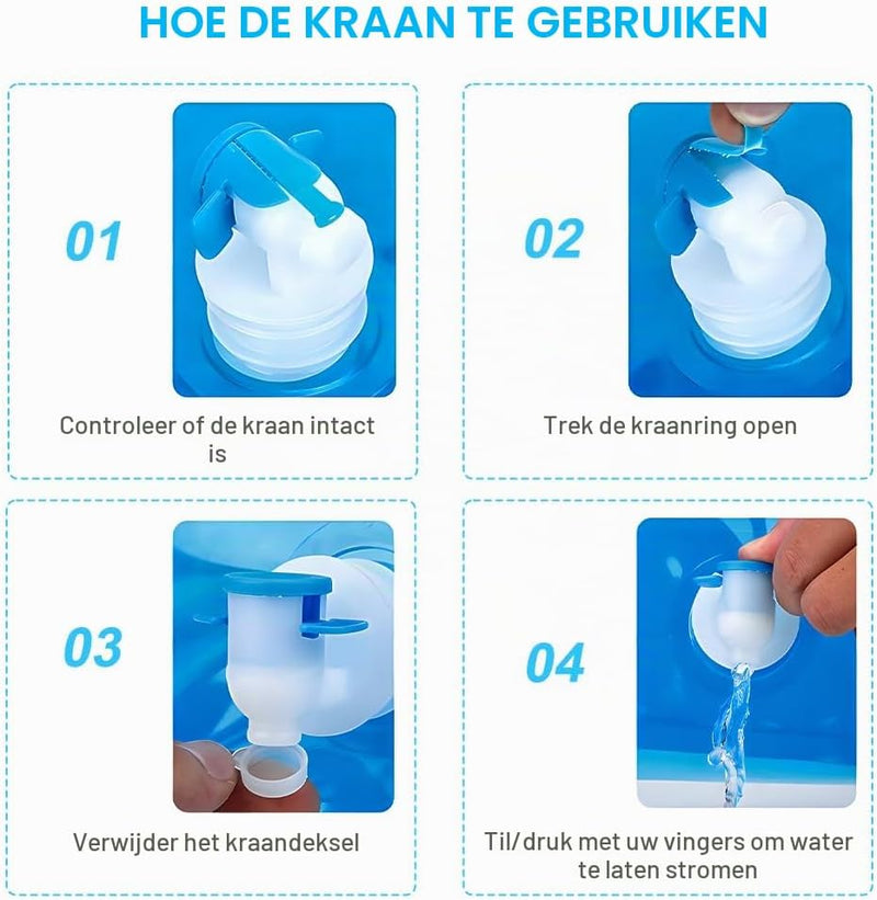 Laad afbeelding in Galerijviewer, Opvouwbare waterjerrycan 10 liter van BPA-vrij kunststof met kraantje en draaghandgreep voor kamperen en reizen – waterreservoir – campingwatertank - happygetfit.com
