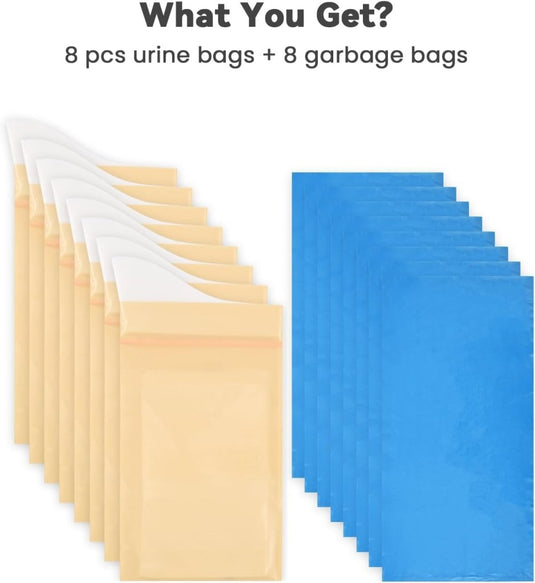 OTraki Wegwerp urinezakken voor reizen, 8+8 stuks draagbare urinaal voor mannen gel urinezakken braakzakjes, reis urinaals voor kamperen, files, plaszakken voor mannen, vrouwen, zwangere patiënten - happygetfit.com